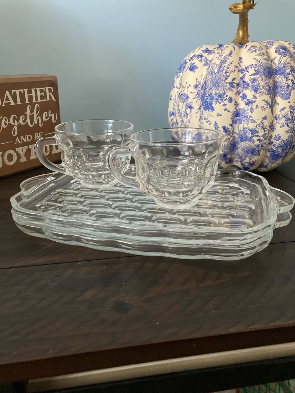 2 SETS Vintage Clear Glass Snack Trays Sets Federal Yorktown Pattern